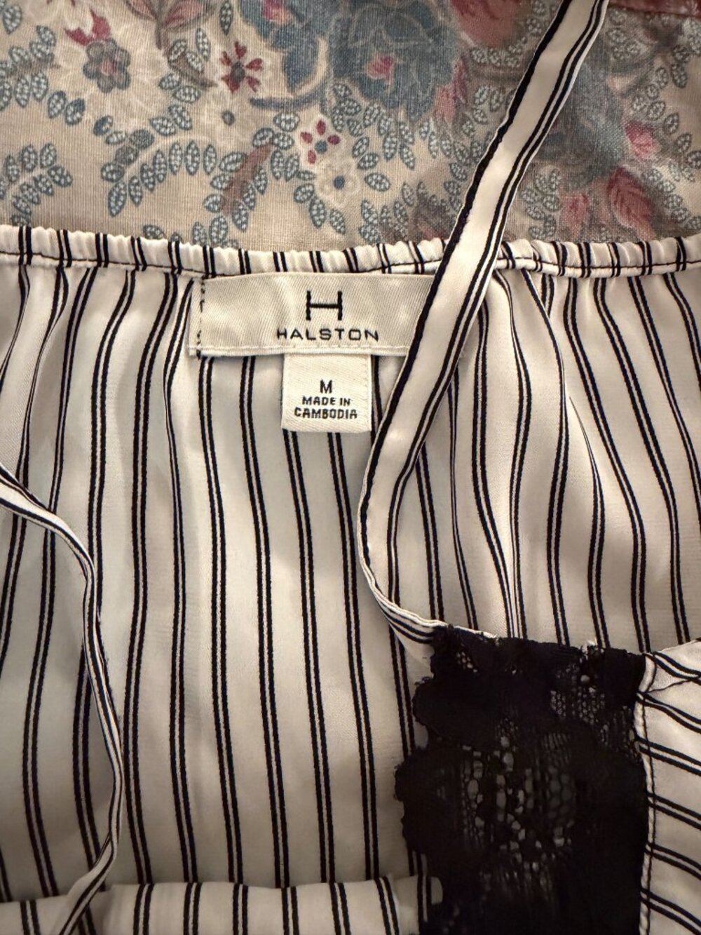 H Halston Womens Camisole Pajama Set Size M White Black Stripe Satin Lounge - Picture 5 of 9